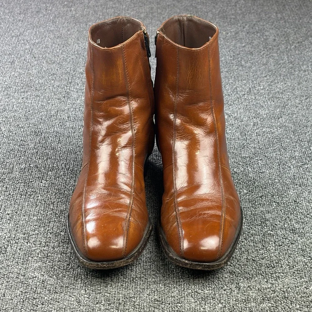 Vintage Florsheim Imperial Side Zip Ankle Boots Men's 9.5 D Brown Leather Beatle